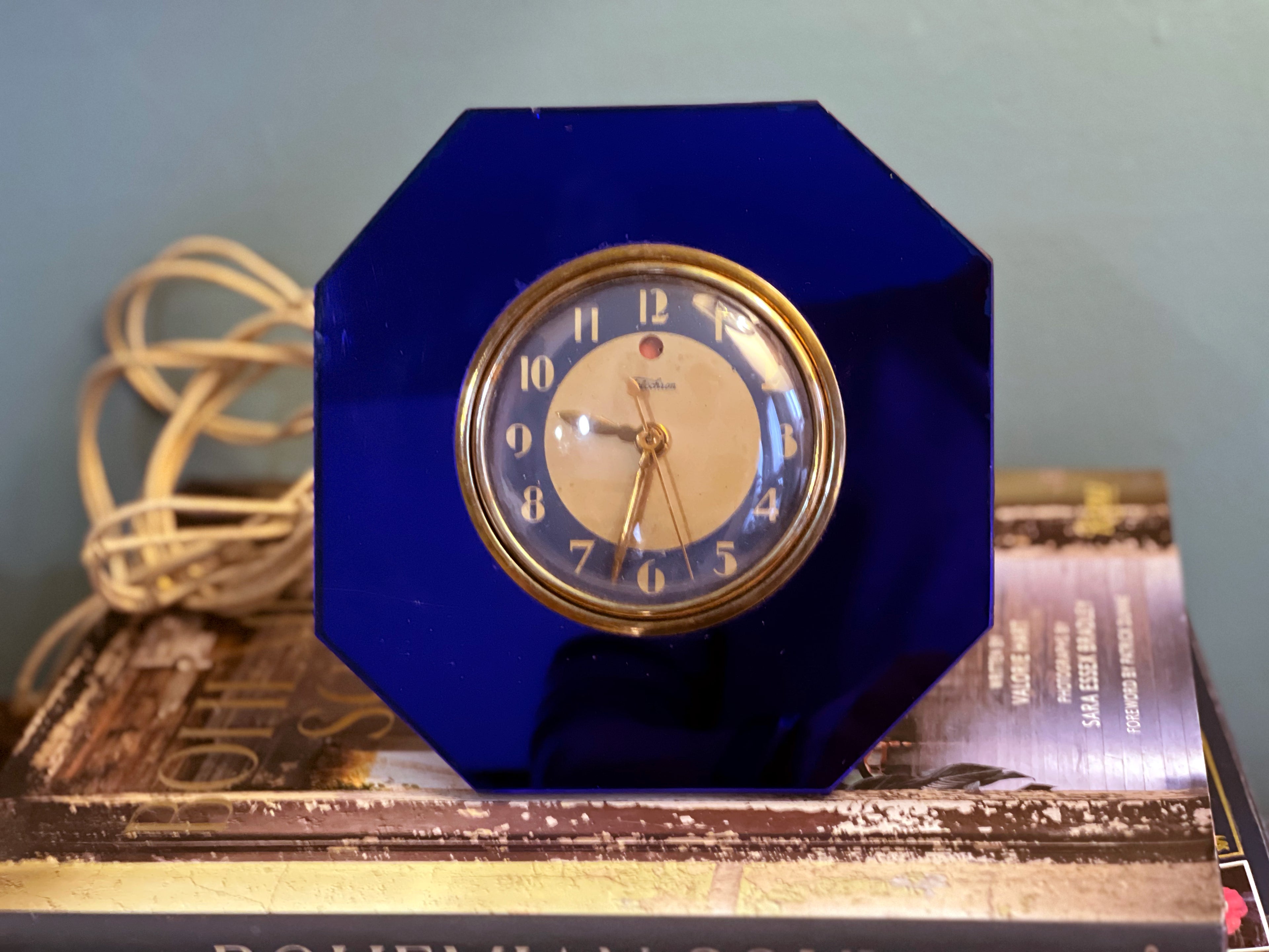 Vintage Telechron Blue Mirror Electric Clock