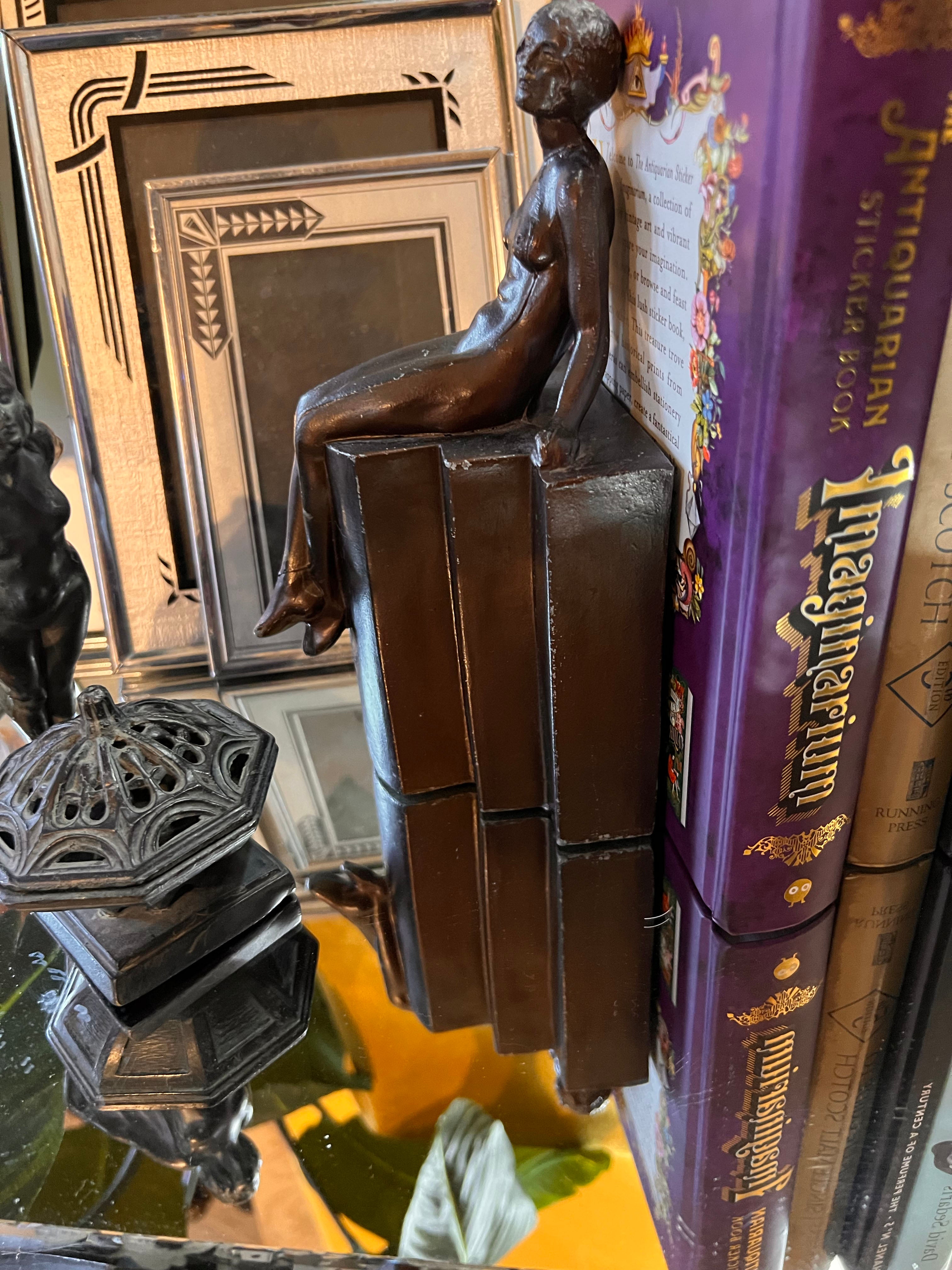 Vintage 1930s Art Deco Bronze Bookends - Seated Nude Female Figures