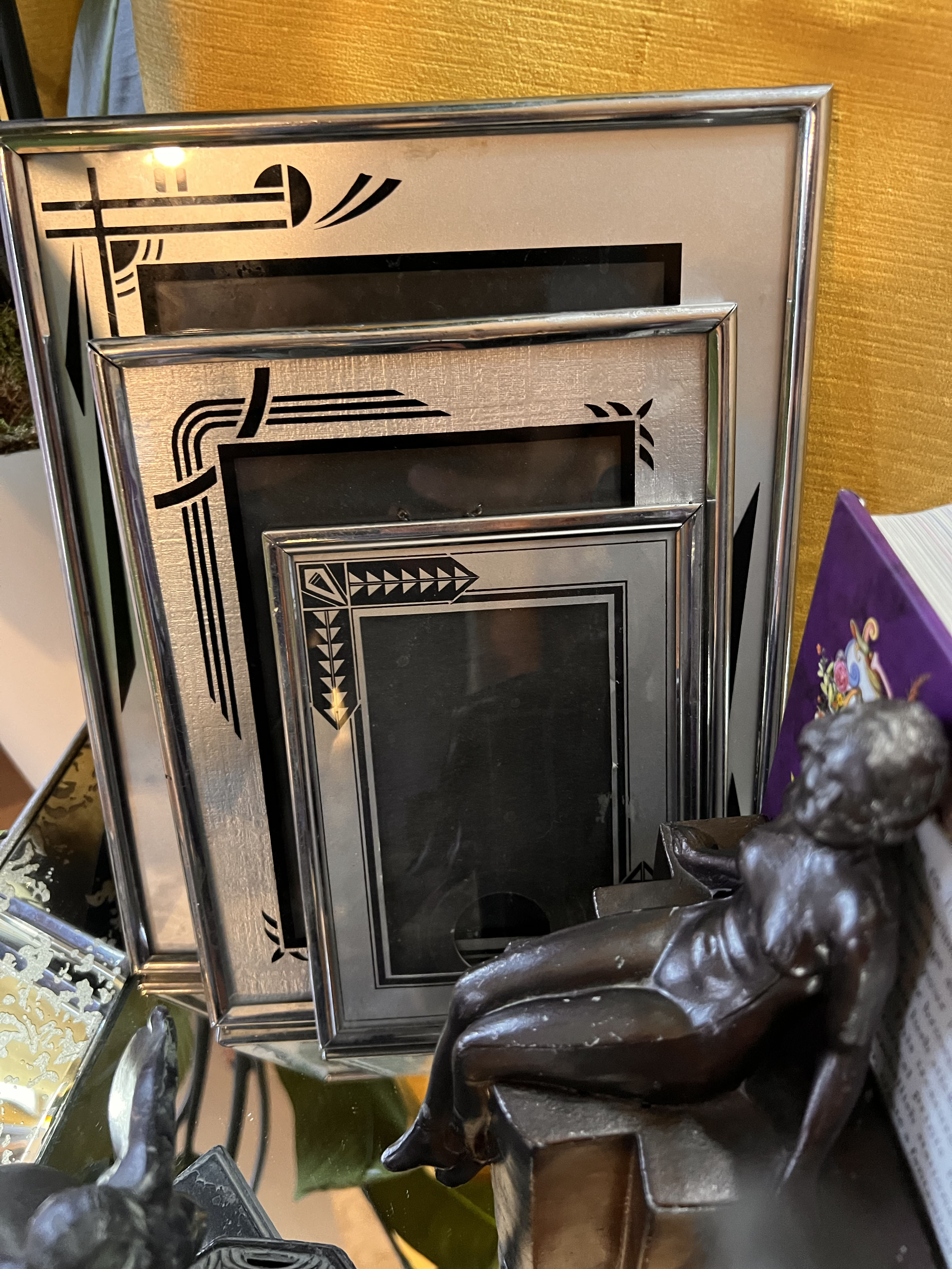 Vintage Art Deco Picture Frame Collection - Reverse-Painted Glass with Geometric Designs